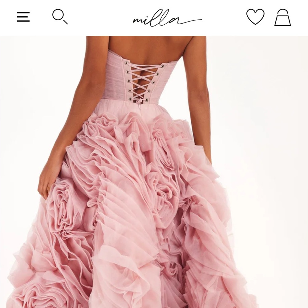 Mille Dramatically flowered midi in tulle dress in misty pink - Picture 2 of 6